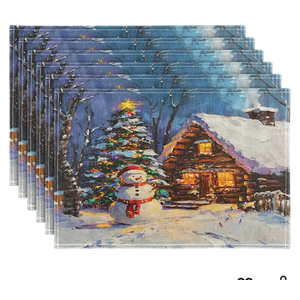 Christmas Table Placemats Set of 4 Snowman Christmas Tree House Cotton Linen Cloth Washable Table Mats Heat Resistant Reusable Place Mat for Kitchen Dining 12x18 Inch