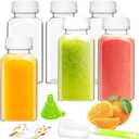 6PCS 8oz Reusable Plastic Juice Bottles with White Tamper Proof Lids, Brush, Funnel & Labels - Clear Juice Containers for Juicing, Smoothies & Homemade Beverages