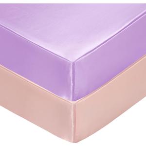 SiinvdaBZX 2 Pcs Satin Mini Crib Sheets 38 x 24In, Silky Soft Mini Portable Crib Sheets Mattress Cover Portable Playard Sheets with 5In Deep Pocket, Great for Baby Hair (Pink & Lavender)