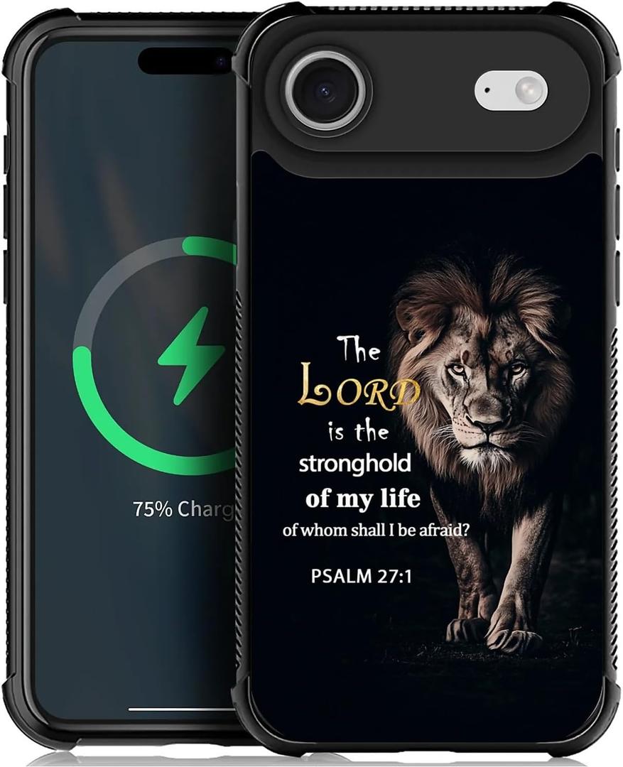Case for iPhone 17 Air [Compatible with Magsafe], W Psalm Scripture Lion Soft TPU Bumper Hard PC Back Anti-Fall Shockproof Protective Magnetic Cover