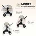 Accombe Baby Stroller, 2 in 1 Newborn Stroller Convertible Bassinet for Infant Toddler Pram with Footmuff (Camel)