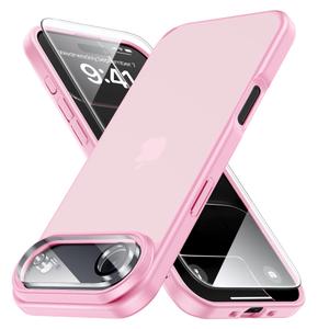 Yriklso 3 in 1 for iPhone Air Phone Case,1X Screen Protector +1X Camera Lens,Shockproof for iPhone Air Case, Military Grade Drop Protection, Protective Hard Back Slim Translucent Case,Pink