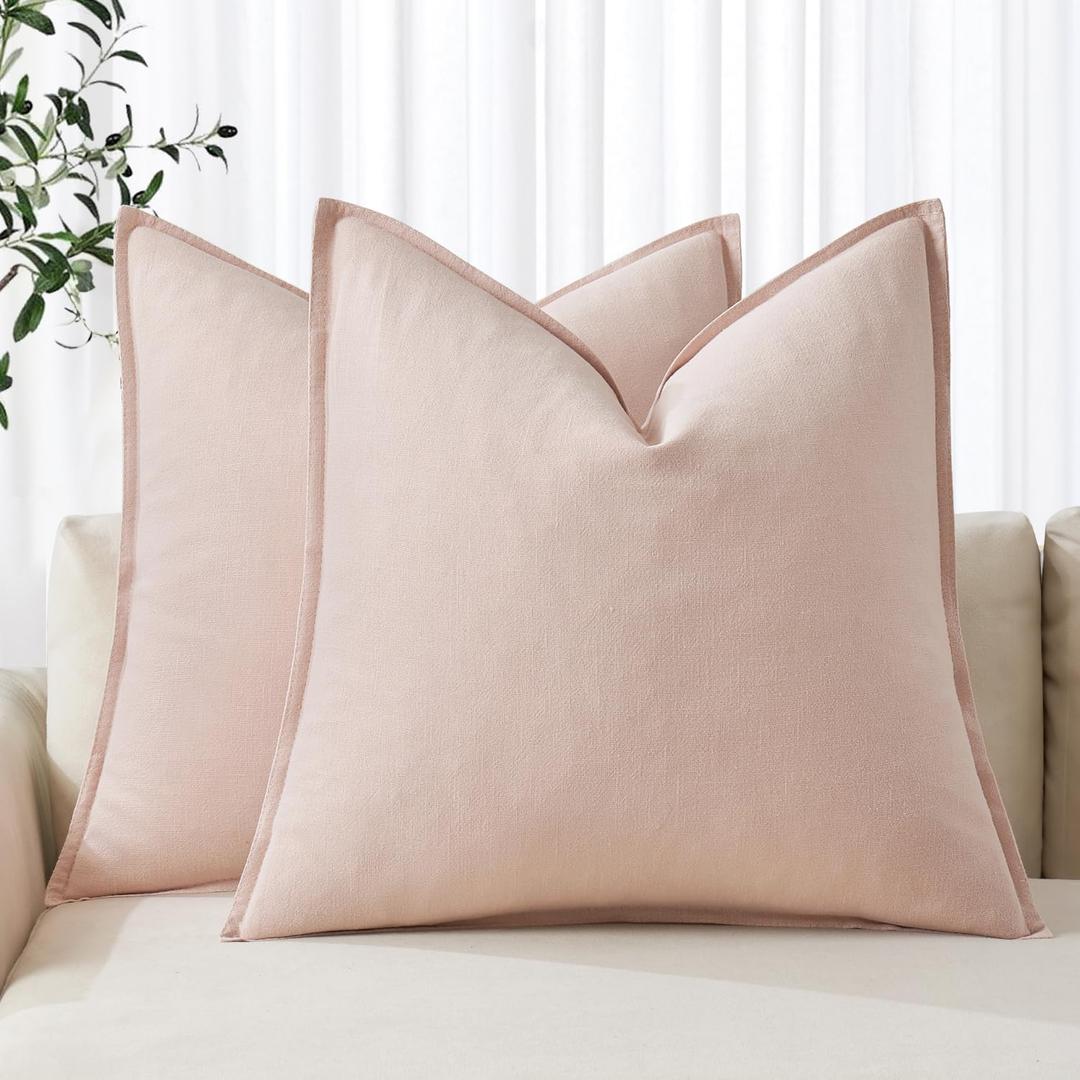 MIULEE Decorative Linen Pillow Covers 18x18 Inch Light Pink ​Boho Farmhouse​ ​Neutral Couch Throw Pillows for Bed Pack of 2 Accent Outdoor Pillowcase Modern Sofa Cushion Livingroom Home Decor