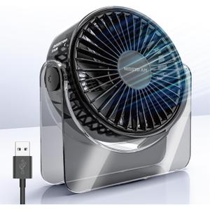USB Desk Fan, 6Inch Portable Table Fan, 3 Speeds Quiet Powerful Cooling,Personal Mini Small Fan with Adjustable Tilt for Desk Bedroom Home Office Car Table Travel, No Battery, Black