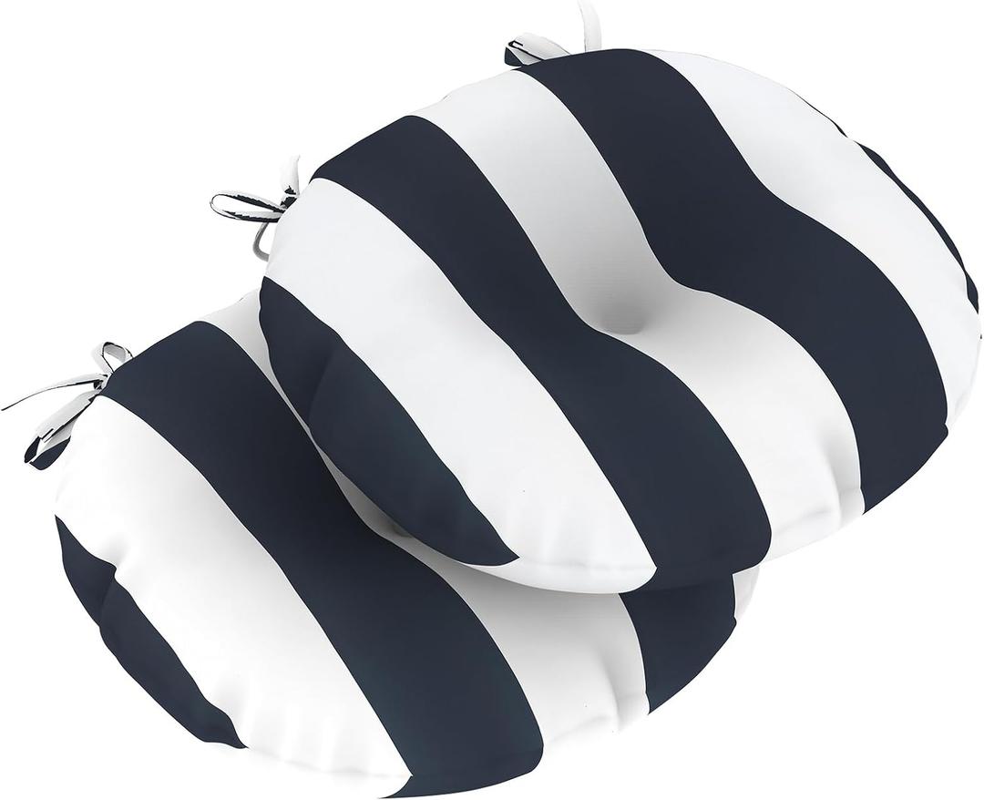 LVTXIII Outdoor Bistro Seat Cushions 15"x15"x4" Water Repellent Seat Cushions with Ties Patio Fluffy Chair Pads for Home Office and Patio Garden Furniture Decoration, Round, Set of 2, Cabana Navy