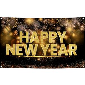 KatchOn, XtraLarge Happy New Year Banner - 72 X 44 Inch | New Years Eve Backdrop 2026 for New Years Decorations 2026 | Backdrop for Party Supplies 2026 | NYE Decorations 2026