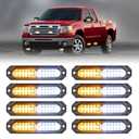 HLauto 1200T Emergency Strobe Grille Lights: 8pcs 12 LED Sync Feature Safety Warning Flashing Lights, Ultra Slim Surface Mount Hazard Caution Light for Trucks, Vehicles, Car, ATV, UTV (Amber White)