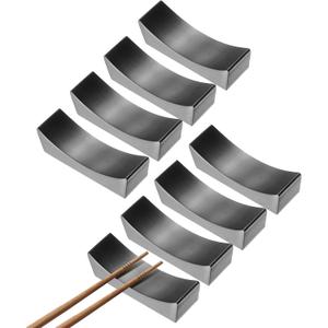 uxcell 8pcs 304 Stainless Steel Chopstick Rest, Curved Shape Chopstick Stand Holder Knife Rest for Countertop Holding Chopstick Spoon Forks Knife Tabletop Decoration, Black