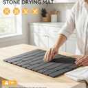 Yofidra Large Stone Dish Drying Mat for Kitchen Counter, Quick Dry Stone Mats with Absorbent Diatomaceous Earth, Foldable Roll Up Drying Organizer Pad for Utensils Plate, 24"×16", Dark Gray Marble