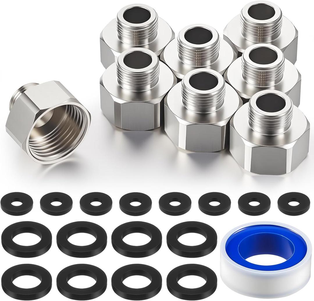Shimeyao 8 Pcs Brass Water Line Adapter Pipe Fittings in 1/2" Female to 3/8" Male Reducer Adapter Compression Fitting for Bathroom Faucet Supply Hose Pipe Connector with Rubber Washer