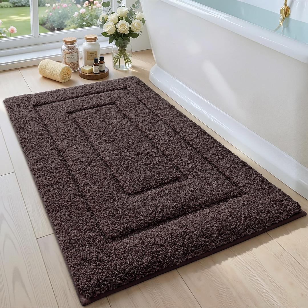 DEXI Bathroom Rug 32x20, Non Slip Washable Bath Mat for Shower Floor, Absorbent Soft Bathmat with Rubber Backing, Quick Dry Microfiber Carpet, Brown