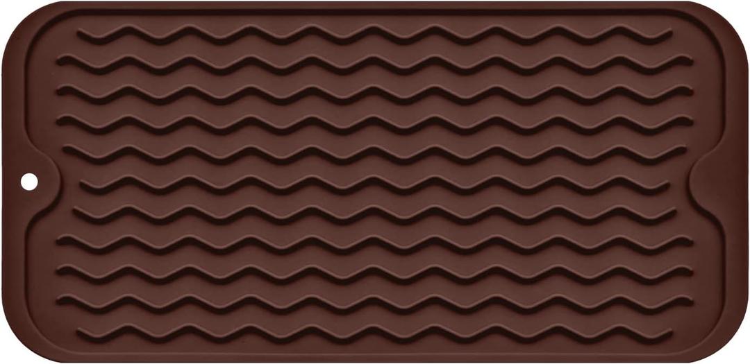 Silicone Dish Drying Mat, Non-Slip Easy Clean Sink Mat Large Heat-resistant Dish Drainer Mat for Kitchen Counter, Sink, Refrigerator or Drawer liner (12" x 6", COFFEE)
