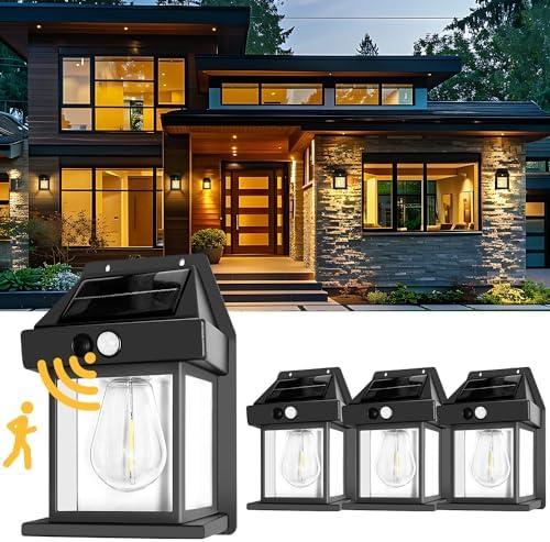 pearlstar Solar Wall Lights Outdoor,Dusk to Dawn Porch Lights Fixture,Solar Wall Lantern with 3 Modes & Motion Sensor,Waterproof Outdoors Motion Light for Garden Yard Patio Fence Outside Decorative