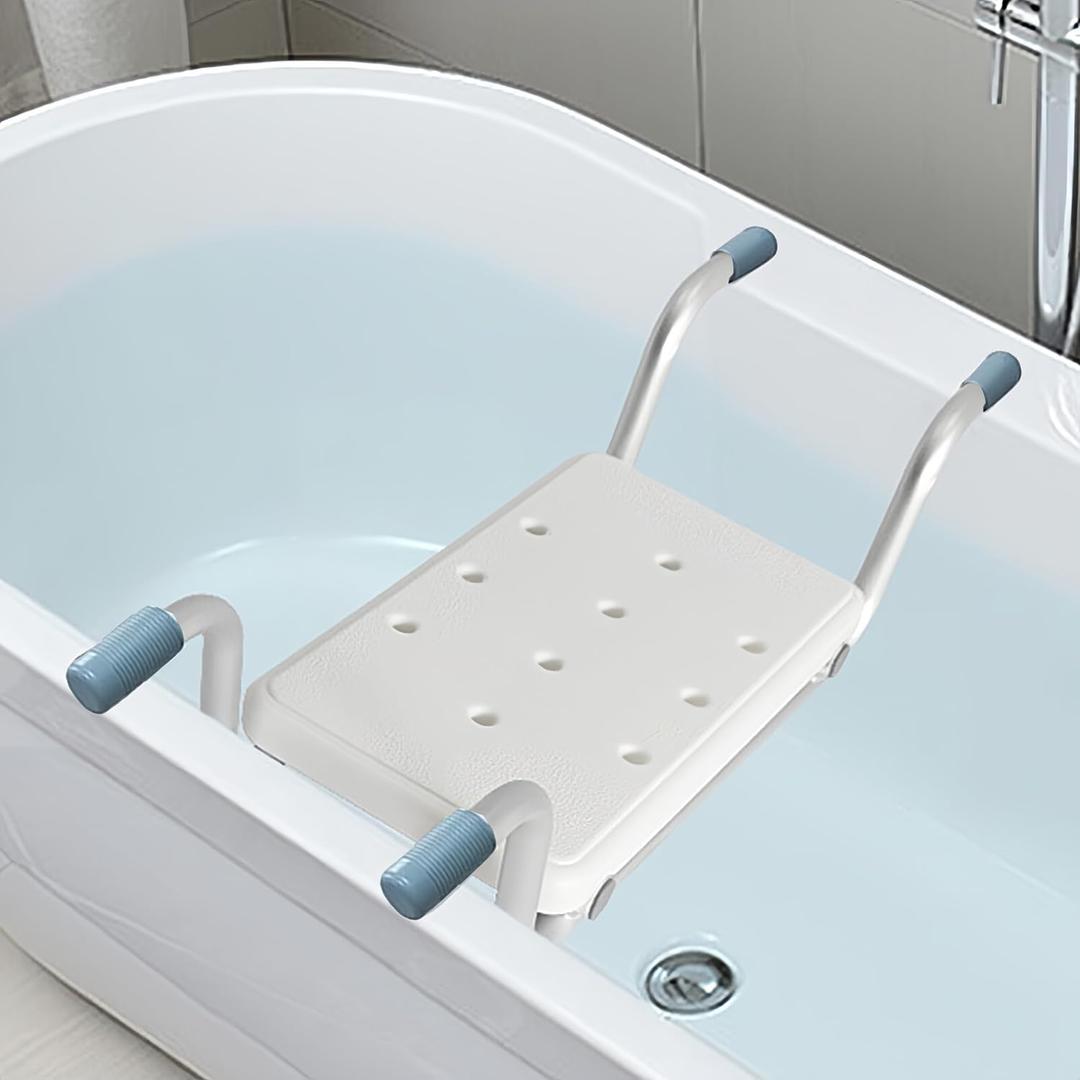 Heavy Duty Bath Bench Seat, Suspended Bath Tub Shower Chair Aluminum Alloy Bathtub Benches Bathing Seat for Elderly Adults Seniors Disabled or Injured, Length Adjustable Universal Fit, 330LBS Load