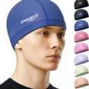 5 x COOLMATE Fabric Swim Cap for Women, Men & Kids  Silicone Water Resistant Layer, Lightweight Cloth Cap for Pool & Lap Swimming  Non-Slip Comfortable Fit, Gift for Swimmers (1 Pack) (Blue, L)