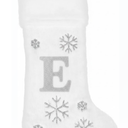 DIYASY White Christmas Stockings with Letters, 18 Inch Large Faux Fur Xmas Stockings with Silver Initials Personalized Christmas Stocking for Fireplace Holiday Home Party Decoration (Letter E)