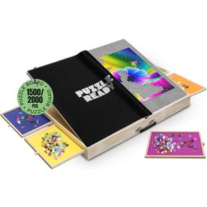 Puzzle Ready Puzzle Board with Tilting Drawers & Cover Mat - 1500-Piece Wooden Jigsaw Puzzle Table - 36 x 27 Portable Board with 3 Tilting Angles & Felt Working Surface