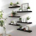 Black Wood Floating Shelves for Wall Rustic Wall Shelf for Bedroom Living Room Set of 4