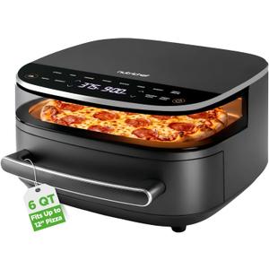 NutriChef 6 Quart Extra Large Air Fryer with 11-in-1 Cooking Presets | Extra-Large Basket Fits Up to 12” Pizza | Adjustable Temperature 450F & Timer Range | Dual Heat Source Technology | Grey