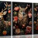 Magical Forest Animal Canvas Wall Art Flowers And Wild Animals Prints Wall Decor Dark Cottagecore Posters Gothic Vintage Botanical Floral Painting Picture Nature Room Decor Bedroom Decoration Unframed