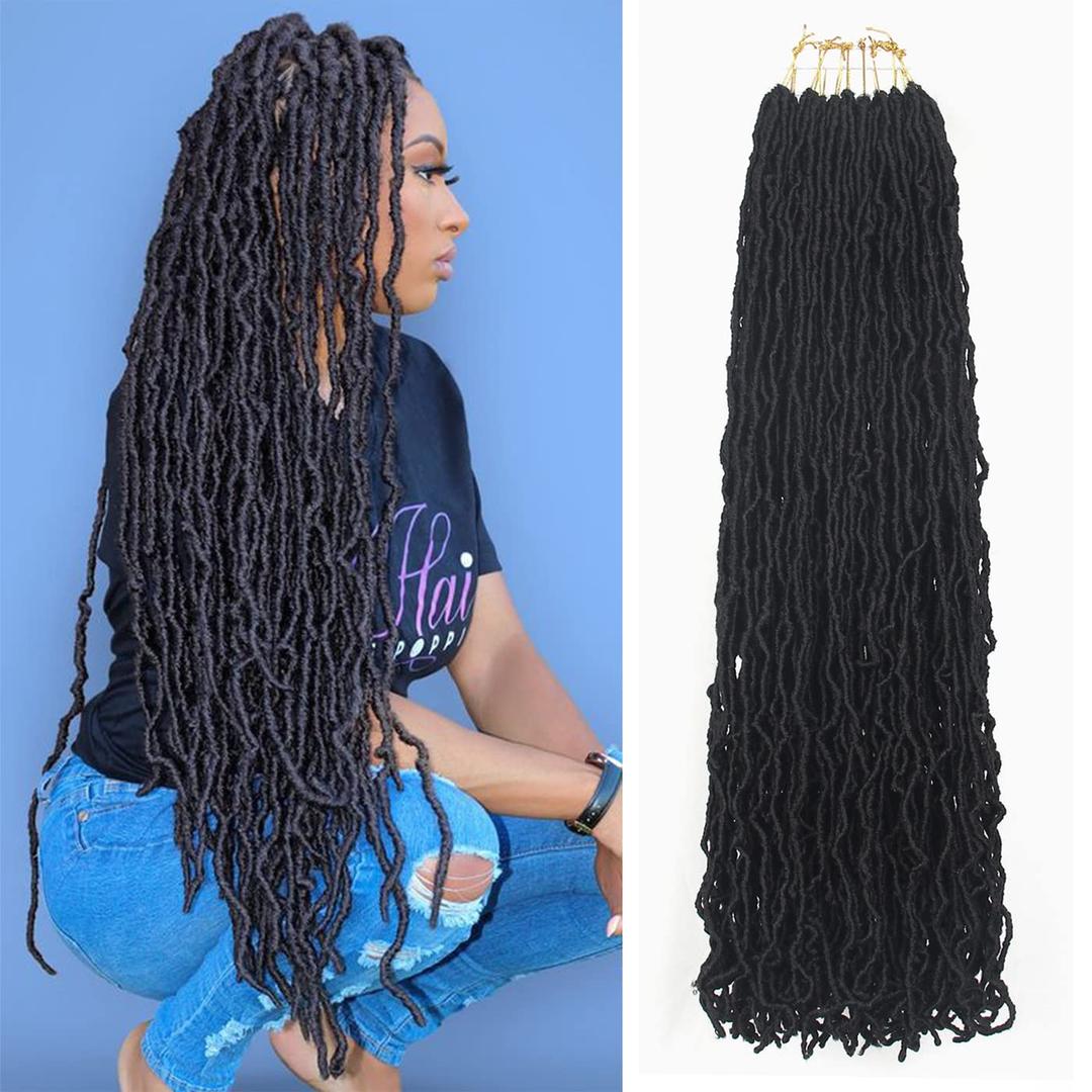 26 Inch Soft Locs Crochet Hair 7 Packs Faux Locs Crochet Hair Pre Looped Locs Braids Goddess Black Distressed New Crochet Locs for Black Women(26 Inch (Packs of 7), 1B#)