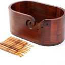 Oval Wooden Yarn Bowl, Knitting Yarn Bowl Holder with 9pcs Crochet Hooks, Large Yarn Storage Bowl for DIY Knitting & Crocheting Accessories Kit, Preventing tangles (11.3x4.7 inch)