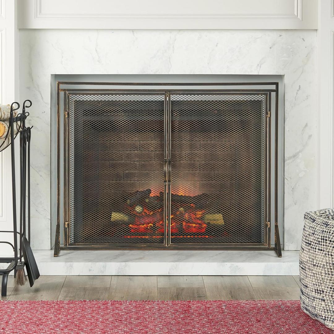 NicBex Modern Fireplace Doors - 40" x 30.5" Iron Fireplace Screen with 2 Hinged Doors, Black+gold