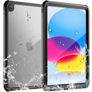 SUPFINE for Waterproof iPad (A16) 11th Generation Case & iPad 10th Generation Case, [Built-in Screen Protector] [IP68 Waterproof] Full Body Rugged Shockproof Protective Cover, Black/Clear