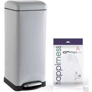 happimess HPM1007C Betty Retro 8-Gallon Step-Open Trash Can with Soft-Close Lid, Fingerprint Resistant, Modern, Minimalistic for Home, Kitchen, Laundry Room, Office, Bedroom, Bathroom, Gray