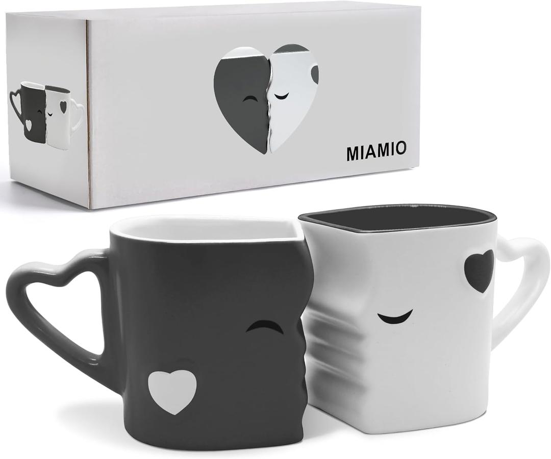 MIAMIO - Coffee Mugs/Kissing Mugs Set Ceramic with Gift Box (Gray)