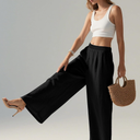 LOMON Linen Pants Women Wide Leg Palazzo Summer Flowy Pants Beach Vacation Clothes Elastic Waist Travel Trousers with Pockets XL
