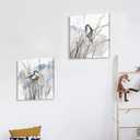 Bird Wall Art, Blue Watercolor Canvas Picture with Reeds, Set of 2 16"x16", 16" x 16" x 2panels