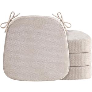 D-Shaped Chair Cushions for Dining Chairs, 2.5 Thick Chair Pads with Washable Comfortable Textured Cover, Non Slip Kitchen Chair Cushions with Ties, 16.5" x 16.5", 4 Pack, Beige