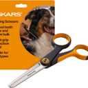 Fiskars Pet, Dog and Cat Grooming Scissors, Serrated Teeth for Thinning & SoftGrip Handle, Cat and Dog Supplies, 6.5, Orange/Black, Blending Scissors