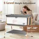 Baby Bassinet, 3 in 1 Bedside Bassinet Sleeper for Newborn, Portable Baby Crib with 4 Detachable Wheels & Adjustable Height, Breathable Mesh & Mattress, Mosquito Net& Storage Basket (Grey)