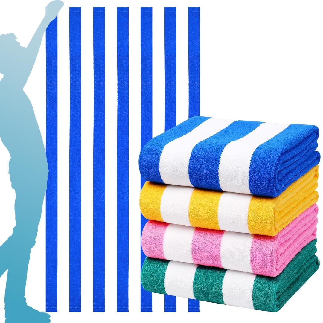 4 Packs Extra Large Bath Towels Striped Beach Towel Set Bathroom Sheets Bulk Quick Dry Soft Fluffy XL Big Oversized Absorbent Blanket Turkish Microfiber Hotel Shower Pool Hot Toallas Grandes