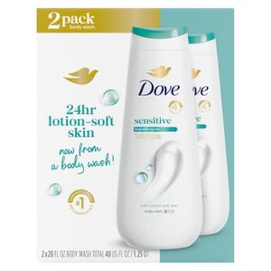 Dove Body Wash Sensitive Skin 2 Count Hypoallergenic, Paraben-Free, Sulfate-Free, Cruelty-Free, Moisturizing Skin Cleanser Effectively Washes Away Bacteria While Nourishing Skin 20 oz