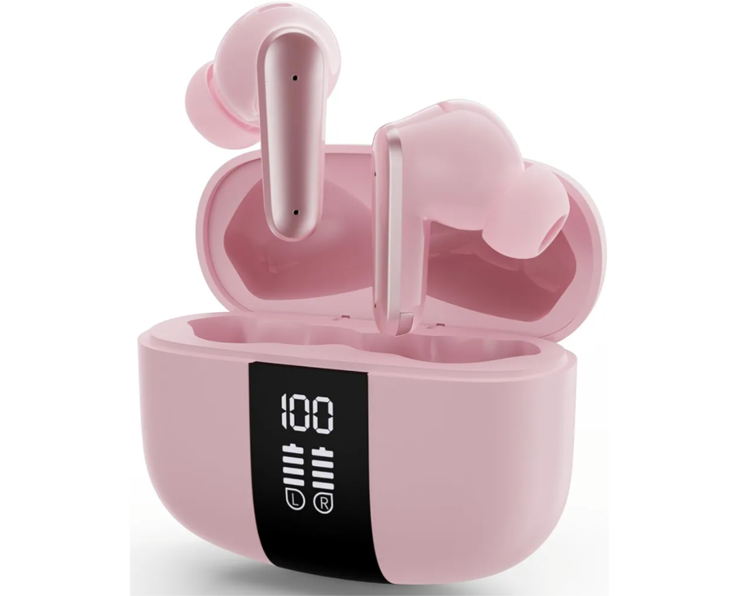 App1e AIRP0Ds Pro Alternative Wireless Ear Buds, Studio-Quality, Deep Bass, Enhanced Audio Clarity, Bluetooth 5.4 Earbuds, ENC Noise Cancelling Call, Secure Fit Memory Foam Tips, IPX6 Waterproof(Pink)