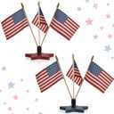 Yousoontic 2 Sets Vintage 4th of July Decorations American Flag with Pentagram Bracket Wooden Block 250th Anniversary Independence Day Patriotic Table Decorations for Home Tiered Tray Decor