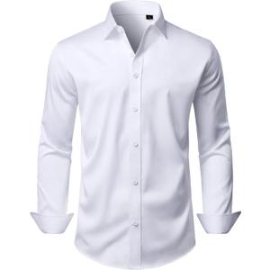 Mens Wrinkle-Free Dress Shirts Long Sleeve Stretch Flex Button Down Shirt | Regular Fit, Back Darts, Crisp Collar, Adjustable Cuffs, Easy Care, Business Casual, Button Up, Professional, Wedding, Prom (White, XXL)