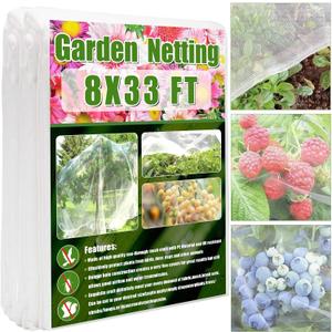 Garden Netting Fine Mesh(8ft x 33ft), Mosquito Netting, Garden Insect Screen Garden Net Fruit Tree Netting Plant Covers for Vegetable Blueberry Bushes