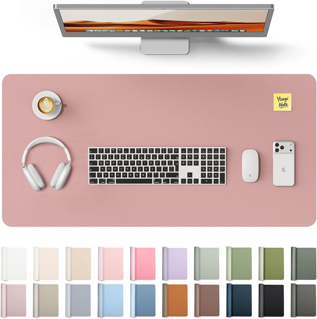 YSAGi Leather Desk Protector, Office Mat, Large Mouse Mat, Non-Slip PU Leather Blotter, Laptop Desk, Waterproof Writing Pad for Office and Home (Pale Mauve, 35.4" x 17")
