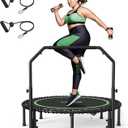 BCAN 40" Foldable Mini Trampoline with Resistance Band, 450 LBS Adult Fitness Trampoline with Bungees, U Shape Adjustable Foam Handle, Stable & Quiet Indoor/Garden
