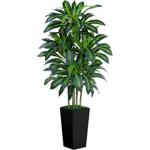 6FT Artificial Dracaena Tree - High-Density Foliage Fake Plant with Black Tall Planter - Faux Yucca Floor Plant for Home Office Decor Indoor