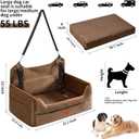 Dog Car Seat for Medium & Large Dogs Up to 55 lbs or 2 Small Dogs, Brown | Memory Foam Elevated Booster Seat with Safety Belts, 4-Inch Thick Cushion, Storage Pockets and Removable Washable Cover, Brown