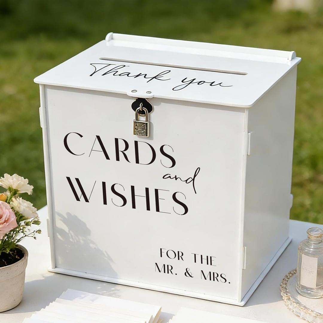 White Acrylic Card Box with Slot & Lock, Elegant Wedding Card Boxes for Reception, Large Money Envelope Card Box for Party Wedding Birthday Engagement Anniversary Stylish Table Decor