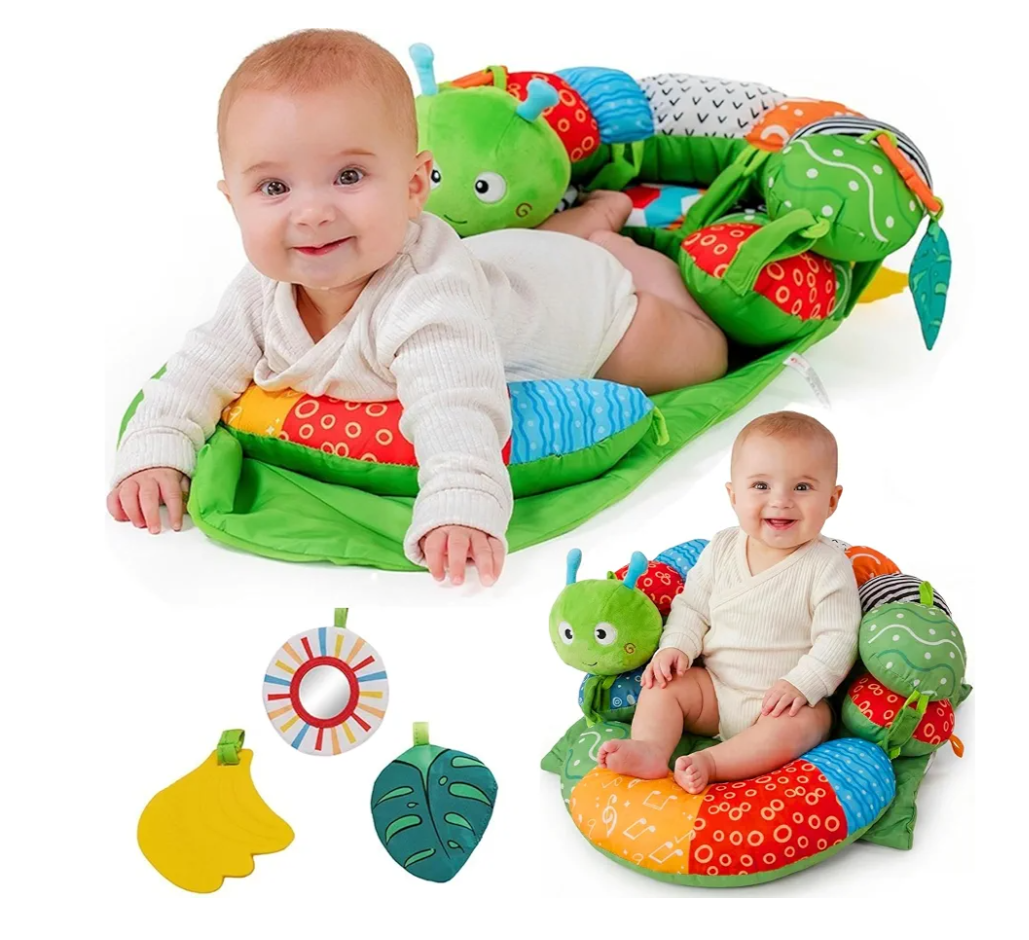 2-in-1 Tummy Time Mat & Baby Lounger Pillow - Seat Support for Baby Play Mat for Babies 0-6 Months, Infant Lounger Activity Center with Newborn Toys, Floor Pillows Sit Me Up, Infant Toys Floor Lounger