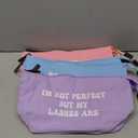 6 Pack Small Cosmetic Canvas Makeup Bags for Women with Zipper, 3 Colors and Designs (8 x 4 x 6 In) (Blue, Pink, Purple)