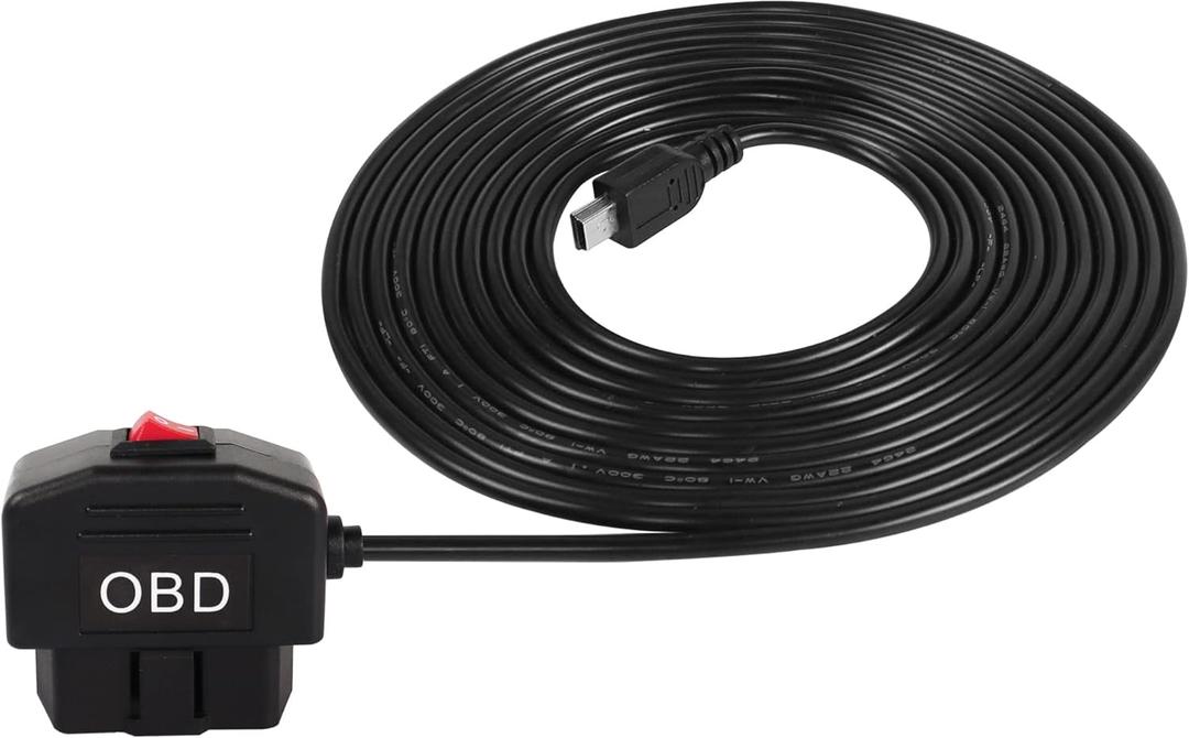 XMSJSIY OBD Power Cable for Dash Cam,Mini USB OBD2 Power Cable Adapter Hardwire Charger Cable with Switch Button-3.5M/11.5FT
