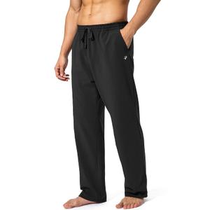 Pudolla Men's Cotton Yoga Sweatpants Athletic Lounge Pants Open Bottom Casual Jersey Pants for Men with Pockets (Black, L)